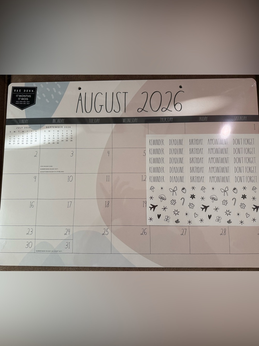 Rae Dunn Blush Pink and Cream Desk Blotter Calendar - Aug 2027 - Dec 2027